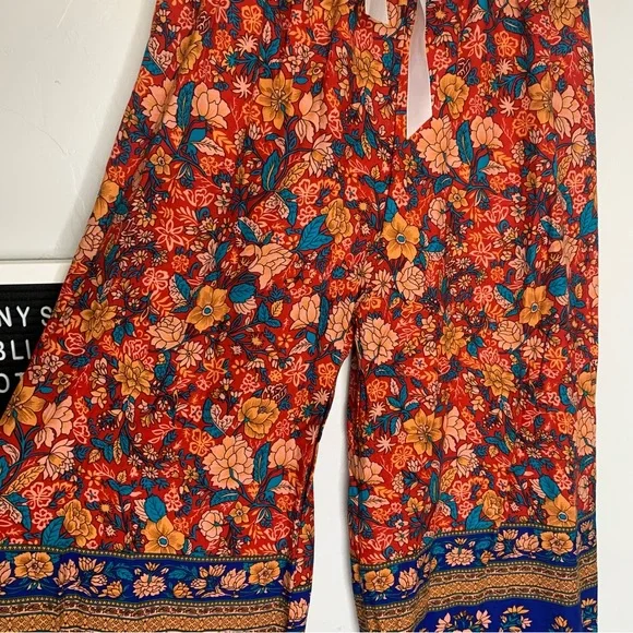 MSM Colorful Floral Boho Wide Leg Pants Elastic Waist Drawstring Size Small - Picture 4 of 11
